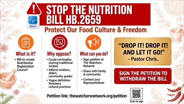 Pastor Chris Oyakhilome Urges national Assembly to drop Controversial Nutrition Bill HB 2659
